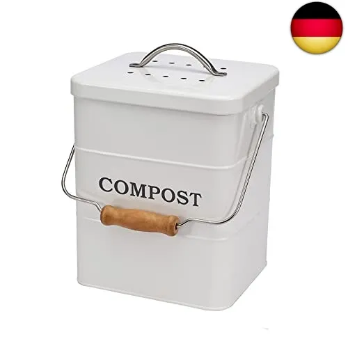 ayacatz Metall komposteimer mit Deckel Küche biomülleimer Arbeitsplatte und Unterschrank Mini komposter, 6L biomülleimer küche klein, Behälter Compost Bin mit Kohlefilter -(Weiß)