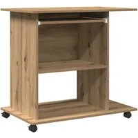 vidaXL Schreibtisch Artisan-Eiche 80x50x75 cm - Kinderschreibtisch aus hochwertigem Holzwerkstoff, mit praktischem ausziehbaren Tastaturbereich und mobilen Rollen für flexible Nutzung im Kinderzimmer.