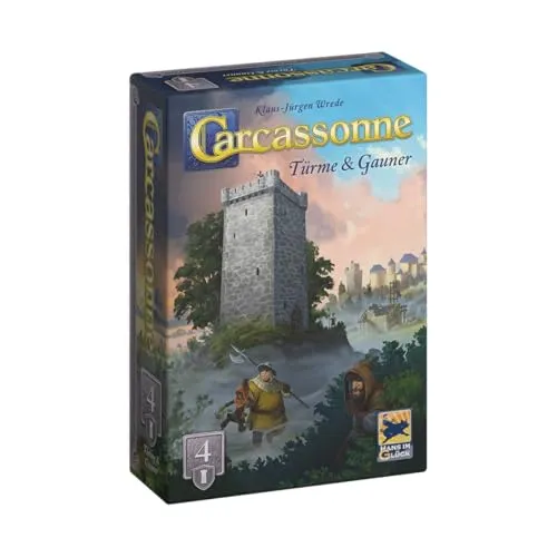 Hans im Glück Carcassonne – Türme und Gauner (Auflage 2025), 4. Erweiterung, Familienspiel, 2-6 Spieler, 7+ Jahre, 45 Minuten, Deutsch