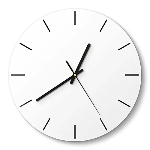 DEQORI Glasuhr | rund Ø 30 cm | Unifarben - Weiß | ausgefallene leise Design Uhr aus Glas | Wanduhr für Wohnzimmer & Küche | moderne Hingucker Uhr für die Wand