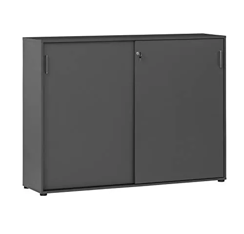 MÖBELPARTNER Schiebetürenschrank 1500, anthrazit mit 4 Fachböden - Büromöbelprogramm mit platzsparendem Schiebetürdesign, ideal für kleine Büros. Abschließbar und pflegeleicht, bietet Platz für 3 Ordnerreihen und sorgt für Ordnung und Sicherheit Ihrer Unterlagen.