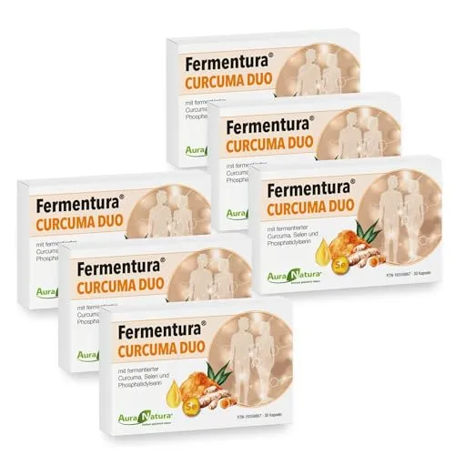 Fermentura® CURCUMA DUO | Hochdosierte Kurkuma-Kapseln mit Curcuma-Extrakt - Hochwertige Kurkuma-Kapseln mit fermentiertem Curcuma-Granulat und Selen für optimale Bioverfügbarkeit. Ideal für die tägliche Unterstützung der Zellen und Nervenfunktionen – vegan und ohne Zusatzstoffe.