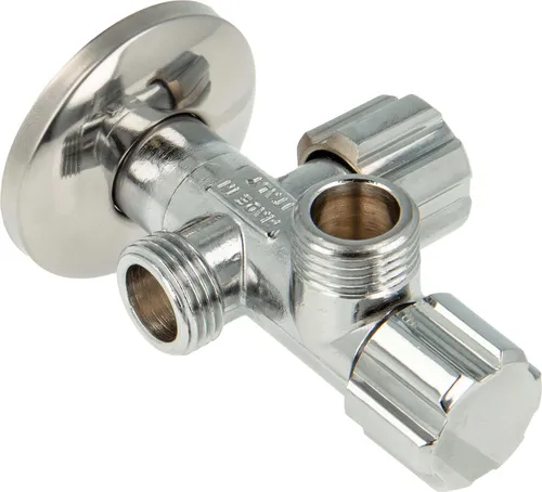 tecuro Doppeleckventil Eckventil 1/2 Zoll (DN 15), mit 2 x 1/2 Zoll Abgängen, einzeln absperrbar - Messing verchromt