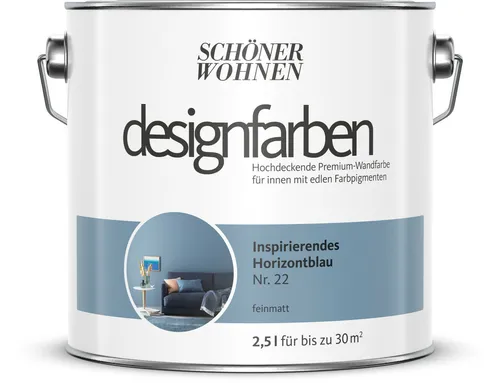 Wandfarbe Designfarbe Blau – Inspirierendes Horizontblau von Schöner Wohnen 2,5L - Farbe & Grundierung in einem, ideal für den Innenbereich, matt und algenresistent, deckt 21-30 m², perfekt für Esszimmergestaltung.