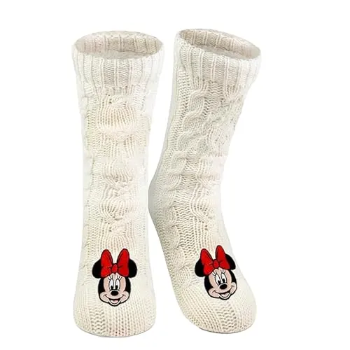 United Labels Disney Minnie Mouse Kuschelsocken für Damen, Weiß, 39-42, flauschige Stoppersocken, warme Socken, Hüttensocken