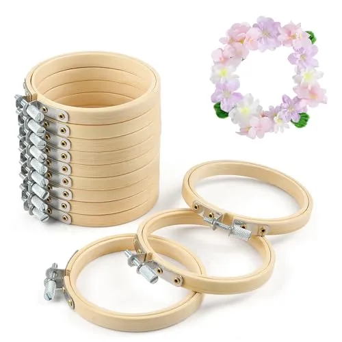 Caydo 12 Stück 8 cm Runde Stickrahmen Holz, justierbarer Mini Stickrahmen, Bambus-Kreuzstich-Ring, Großhandel für Kunsthandwerk