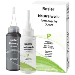 basler Neutralwelle P für poröses und gefärbtes Haar - Dauerwelle für pflegeleichte Umformung, besonders haarschonend und ideal für gewerbliche Nutzung. Set mit 75 ml Lotion und 75 ml Fixierung.