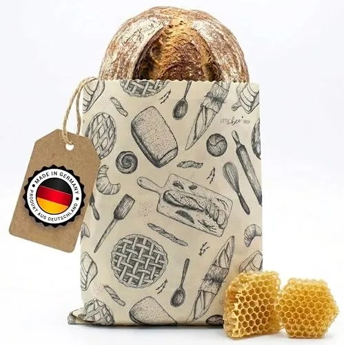 little bee fresh Bienenwachstuch großer Beutel mit Bio-Bienenwachs - Wiederverwendbarer Brotbeutel aus nachhaltigem Bio-Bienenwachs (25x32cm), ideal für eine plastikfreie Aufbewahrung von Lebensmitteln. Praktisch und umweltfreundlich!