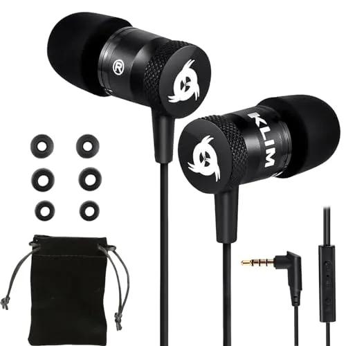 KLIM Fusion In-Ear-Kopfhörer mit Kabel & Mikrofon Hi-Fi, Memory-Schaum, 3,5 mm Klinke, Schwarz