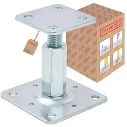 TRIBECCO Pfostenträger 80x80 höhenverstellbar 8–15 cm, 4 mm Stahl, feuerverzinkt, zum Aufdübeln - Silber