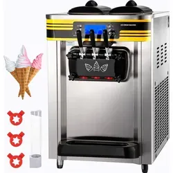SucceBuy Commercial Ice Cream Maker, 22-30L/H, 2350W, Countertop Soft Serve Maschine, 2x6L Trichter, 2L Zylinder, LCD Panel, Puffing Shortage Alarm... - Silber