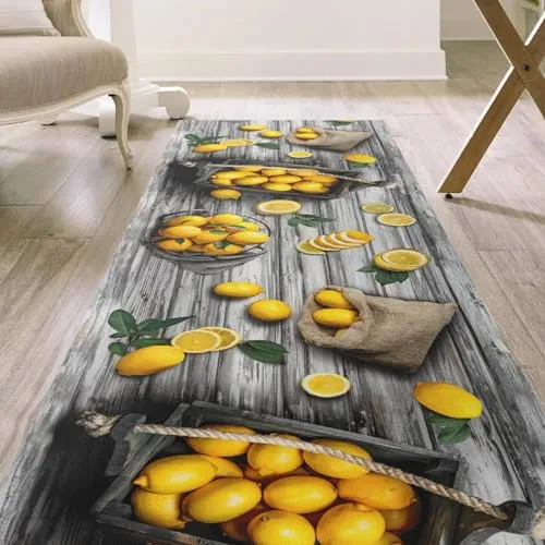 ANRO Küchenläufer Teppichläufer abwaschbar Läufer Flur rutschfest pflegeleicht Zitronen 200 x 52 cm