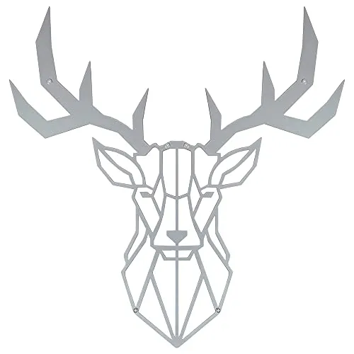 Hansmeier Hirsch-Wanddeko - Metall Silber - 50 x 50 cm - Wasserfest, schlicht, modern - Für Außen und Innen - Metall-Dekoration im Industrial Style