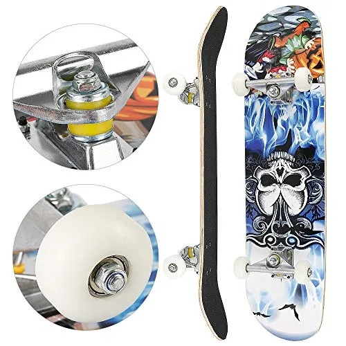 Komplettes Skateboard für Anfänger, Jugendliche, Kinder, 7 Schichten aus Ahornholz mit ABEC-7-Kugellagern, Skateboard-Board Longboards-79 * 19.5 * 9.5cm