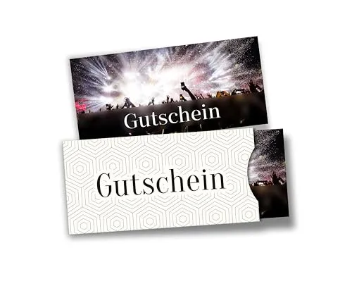 itenga Geschenkgutschein mit Hülle – Gutschein zum Selbst-Ausfüllen im Fotodesign, Postkarte im DIN-lang Format 21 × 9,8 cm, hochwertiger Karton mit Geschenkumschlag (Festival/Konzert)