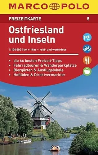 MARCO POLO Freizeitkarte Ostfriesland und Inseln: Die 66 besten Freizeit-Tipps. Die Fahrradtouren & Wanderparkplätze. Biergärten & Ausflugslokale, Hofläden & Direktvermarkter. Reiß- und wetterfest