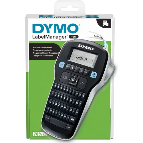 DYMO LabelManager LM 160 - Kompakter Etikettendrucker - Drucker mit AZERTY-Tastatur (FR/BE), vielseitig mit sechs Schriftgrößen und über 200 Symbolen, ideal für Zuhause oder Büro.