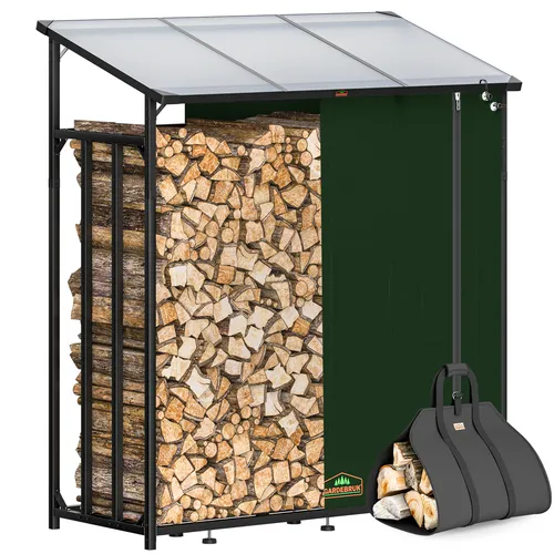 GARDEBRUK® Kaminholzregal - Brennholzregal mit Abdeckung aus Metall - Kaminholzregal aus robustem Metall für den Außenbereich, rost- und wetterbeständig, ideal zur sicheren Lagerung von Brennholz.