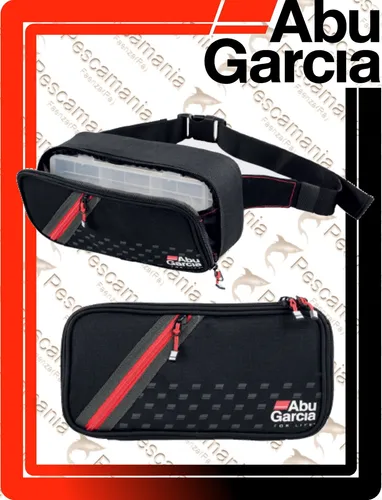 ABU GARCIA Unisex Hip Bag – Schwarz, Grau, Rot - Praktische Angeltasche mit 2 Tackleboxen, verstellbarem Hüftgurt und robusten Reißverschlüssen – ideal für Angler und Outdoor-Enthusiasten.