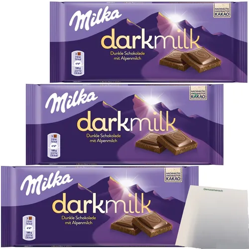 Milka Dark Milk Dunkle Alpenmilch Schokolade 3er Pack 3x85g Tafel usy Block