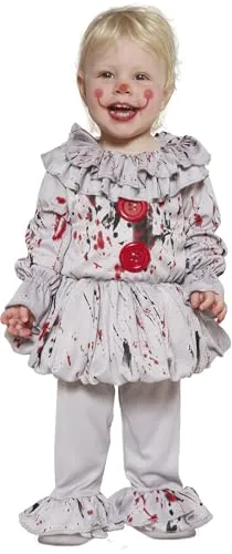 Guirca Bliksemse Terror Clown Kostüm für Kinder - Kostüm für bösen Clown für Babys (18-24 Monate) in Grau und Rot, ideal für gruselige Halloween-Partys und Feiern. Aus feuerhemmendem Polyester für Sicherheit und Spaß!