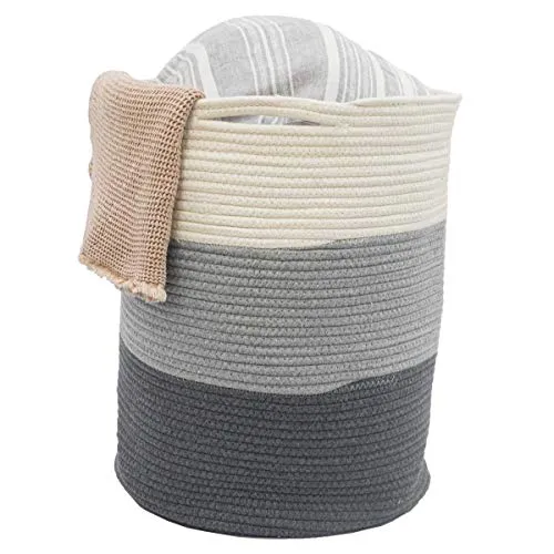 DuneDesign 50l Wäschekorb Geflochten - 46cm hoch Baumwoll Korb Aufbewahrung - Wäschesammler Kinder Korb Wickelkommode Baby Wäschekorb Wickeltisch - Aufbewahrungskorb Spielzeug - Deko Körbe Geflochten