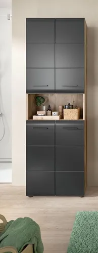 xonox.home Hochschrank breit Ice – Stilvoller Badschrank in Nox Oak & Schwarz