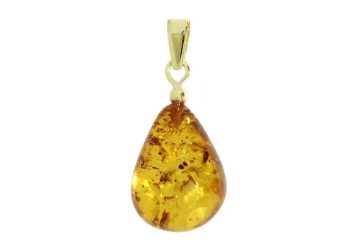 OSTSEE-SCHMUCK Kettenanhänger - Tropfen aus Bernstein - Kettenanhänger aus 333er Gold mit einem einzigartigen Bernstein-Tropfen, perfekt als stilvolles Accessoire für jeden Anlass.