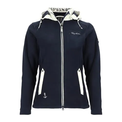 Dry Fashion Damen Fleecejacke Riga mit Windstopp - Wärmende Jacke mit abnehmbarer Kapuze in Navy Größe 50