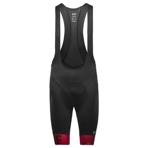 GORE WEAR Herren C5 Opti Trägerhose+ Kurze, Schwarz/Rot, XL EU - Fahrrad-Trägerhose für warme Tage, mit atmungsaktivem Sitzpolster und winddichtem Vorderbereich, ideal für Rennradfahrer.
