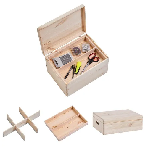Zeller Present Organizer aus Kiefernholz - FSC-zertifizierte Aufbewahrungsbox mit Deckel und mehreren Fächern, ideal zum Ordnen und Aufbewahren von Kleinigkeiten. Maße: 40x14x30 cm.