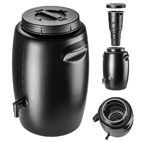 KADAX Fass zur Herstellung von Organischem Dünger, Düngerfass aus Kunststoff, Düngertank Behälter, Düngerfass zur Jauche Herstellung (Schwarz 55L)
