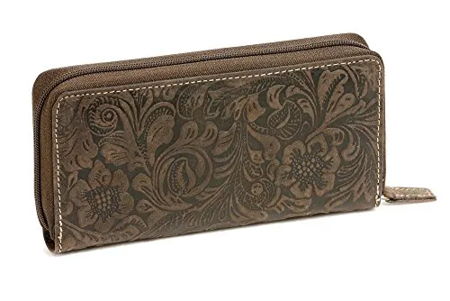 LEAS Damenlangbörse mit umlaufendem Reißverschluss - Damen-Geldbörse aus echtem Leder im eleganten Lilianen-Muster, bietet ausreichend Platz für Karten und Münzen, ideal für stilbewusste Frauen.