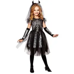 W WIDMANN MILANO Kinderkostüm Skelettbraut - Gruseliges Kostüm für Halloween und Fasching: Schwarzes Kleid mit Skelettmuster, ideal für Mädchen von 11-13 Jahren – perfekt für schaurige Auftritte!