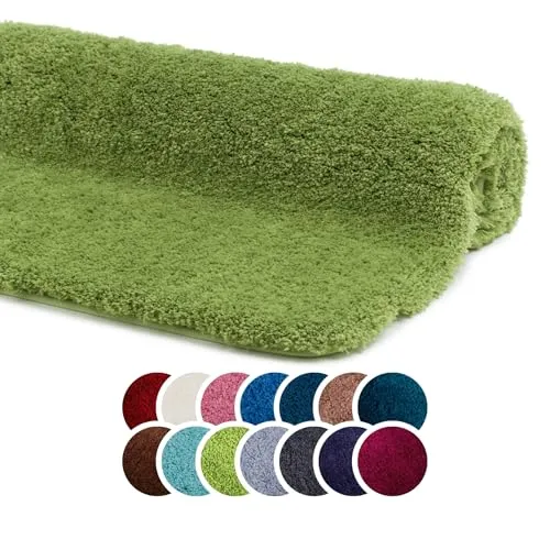 liebling Superior Badteppich mit Anti-Rutsch-Beschichtung, 100% Polyester (Mikrofaser), 60 x 100 cm, 30 Grad waschbar, Fußbodenheizung geeignet, Farbe: dunkelgrün