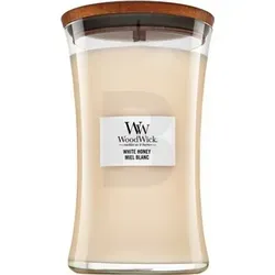 WoodWick White Honey 609,5 g - Duftkerze mit Holzdocht - Accessoires: Genießen Sie den sanften, beruhigenden Duft von Honig und den einzigartigen Knistern des Holzdochts für ein gemütliches Ambiente.