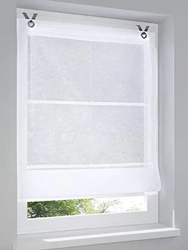 Raffrollo Kessy Bessy Weiss 80 * 210 cm - Hochwertiges Ösenraffrollo aus 65% Baumwolle und 35% Polyester, pflegeleicht und waschbar bei 30°C. Einfache Montage ohne Bohren – ideal für jedes Fenster!