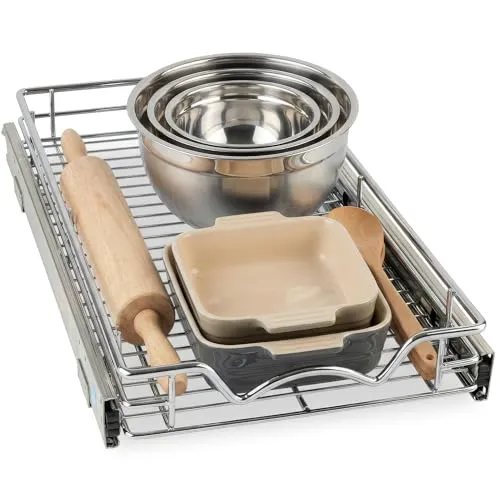 Hold n' Storage Schubladen-Organizer, ausziehbar, robust, ausziehbare Regale, 27,9 cm B x 53,3 cm T – benötigt mindestens eine 31,5 cm Schranköffnung, Stahlmetall, Chrom-Finish