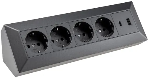 ChiliTec Steckdosenblock Ecksteckdose 4-Fach - Tischsteckdose mit 4 Schutzkontakt-Steckdosen und 2 USB-Anschlüssen, PD Schnellladefunktion für Smartphone und Tablet, ideal für Büro und Küche