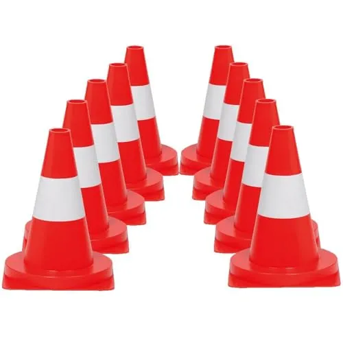 Produktbild TMS PRO SHOP 10 Stück Leitkegel, rot tagesleuchtend/weiß, Weich-PVC, 35 cm, 0,65 kg, Art.-Nr. 81170 | Leitkegel | Pylone | Markierungskegel