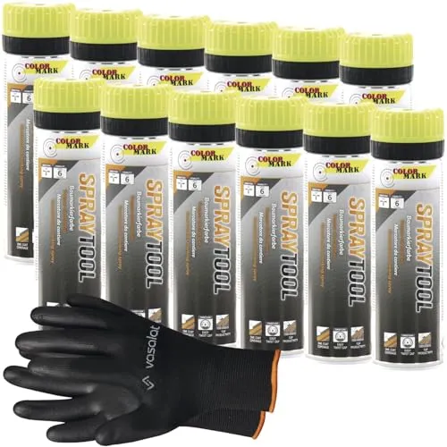 vasalat Markierungsspray Set - Markierspray Neon gelb für schnelle und saubere Markierungen, 12 Stück