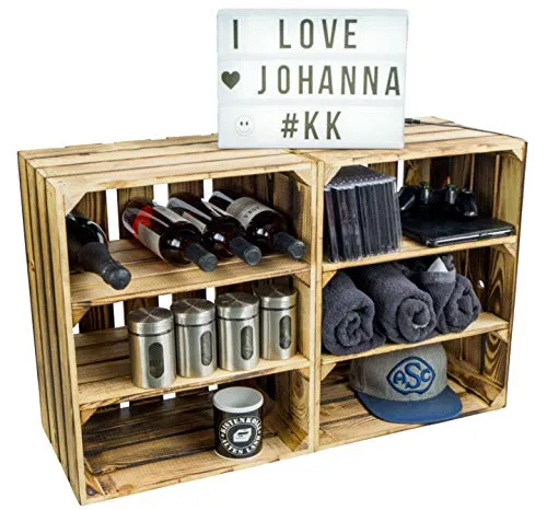 flambierte/geflammte Massive Obstkisten als Regal oder als Klassische Kiste ca ca 50x40x29cm/Apfelkisten Weinkisten aus dem Alten Land (2 Stück Johanna geflammt doppelt Quer)