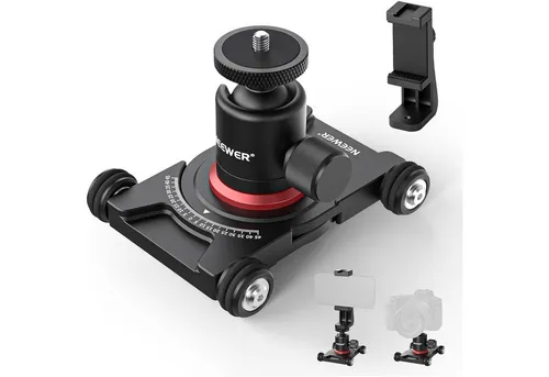 Neewer Panoramakopf SD001 Kamera Slider Dolly, mit Kugelkopf Telefonklemme, 360° Panorama, 360° Panorama, 4 rädriger, für spiegelloser Kamera GoPro Smartphone