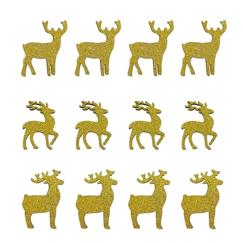 Oblique Unique® Holz Rentier Streudeko Glitzer Gold Tisch Deko für Weihnachten Advent Weihnachtsdeko