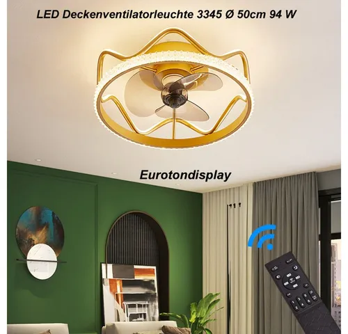 Eurohandisplay LED Pendelleuchte LED Beleuchtung mit Deckenventilator Deckenleuchte mit Fernbedienung, 3345N, Lichtfarbe- und Helligkeit stufenlos einstellbar