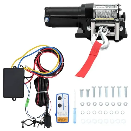 vidaXL 12 V Elektrische Seilwinde 1360kg - Elektrische Winden für Fahrzeugbergung mit Fernbedienung und Montageplatte, ideal für ununterbrochenen Einsatz und hohe Zugkraft von 1360 kg.