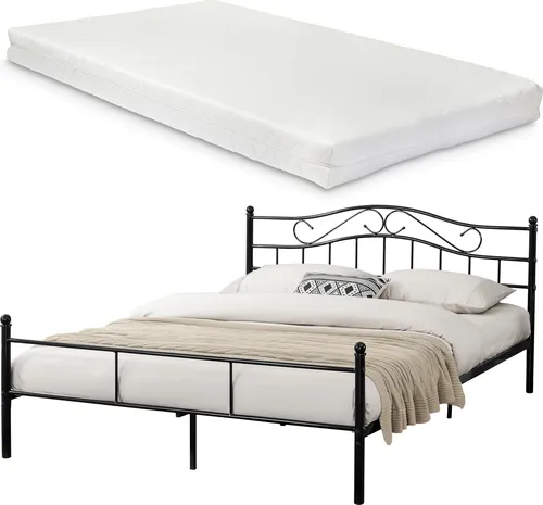 Metallbett mit Matratze 140x200cm Schwarz – Komfortabel und Stabil