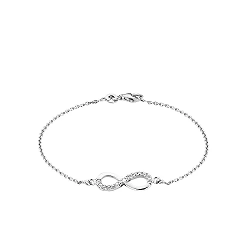 Amor Armband 925 Sterling Silber mit Zirkonia - Elegantes Infinity-Armband aus 925 Sterling Silber, 19 cm lang, perfekt als Geschenk für besondere Anlässe. Kommt in einer schönen Schmuck Geschenk Box.