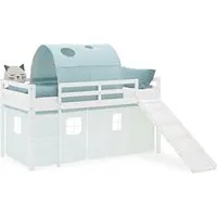 Homestyle4u Hochbett Weiß Mintgrün 90x200 cm - Kinderzimmermöbel mit Tunnel und Rutsche für kreatives Spielen und sicheres Schlafen. Das Hochbett aus massivem Kiefernholz bietet Geborgenheit und erfüllt höchste Sicherheitsstandards.