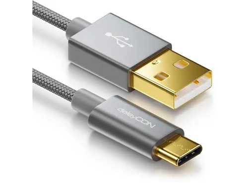 deleyCON deleyCON USB C Kabel 2m Nylon + Metallstecker auf USB 2.0 (Typ-A) - Smartphone-Kabel